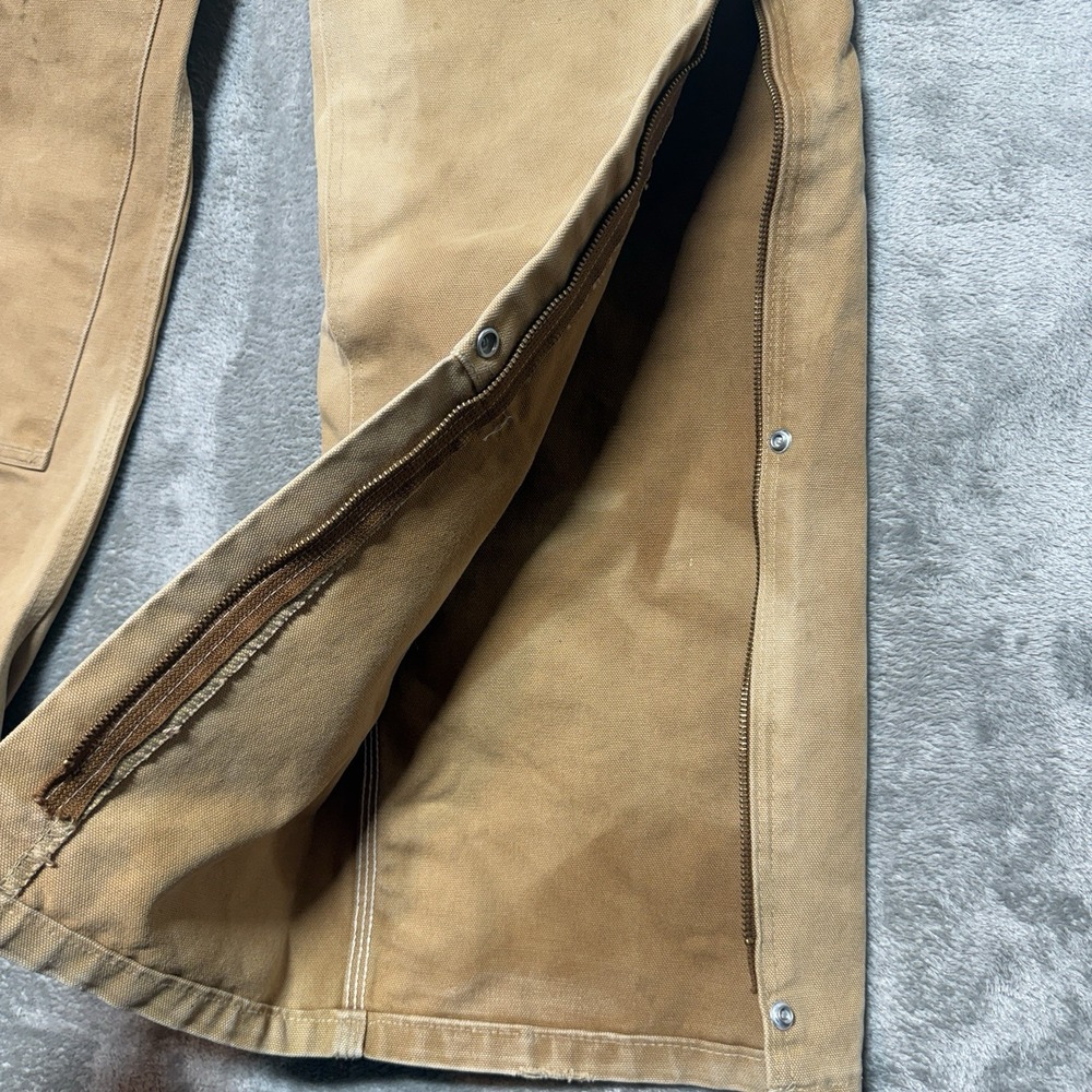 Carhartt Overalls Mens 34x32 Beige Tan Double Knee Canvas Workwear Straight Leg - Picture 6 of 12